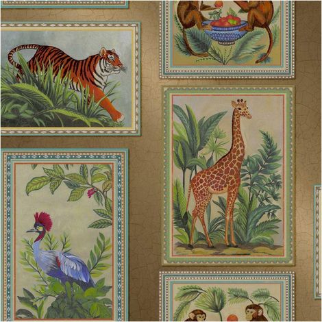 Tropical Frames Wallpaper Animals Birds Floral Gold Jungle Feature Wall (1/4)