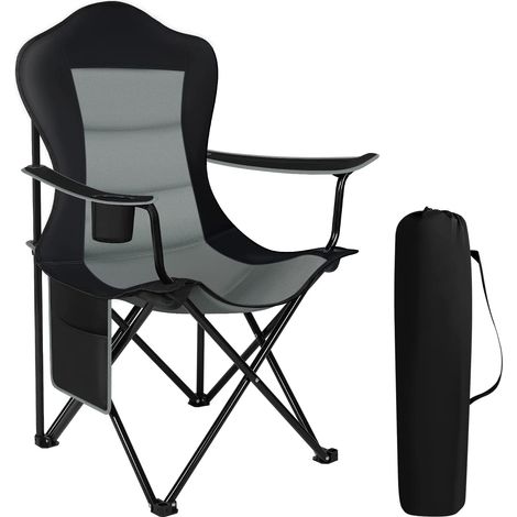 WOLTU Chaise de Camping Pliable et Portable, Chaise de Pêche, Chaise Plage Légère, Chaise de Jardin Exterieur, Noir+Gris Foncé (1/5)
