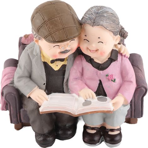 Couple de résine joyeux vieil homme et femme statue ornement pour décoration mariage maison (1/5)