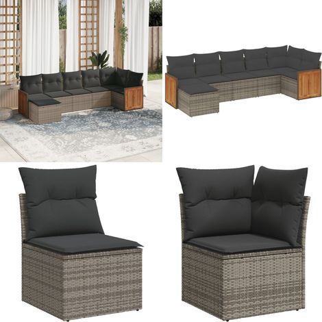 Salon de jardin avec coussins 7 pcs gris résine tressée - Ensemble Salon De Jardin - Meuble Extérieur - Mobilier De Jardin - Salon De Jardin Design - Chaise Longue - Home & Living (1/5)