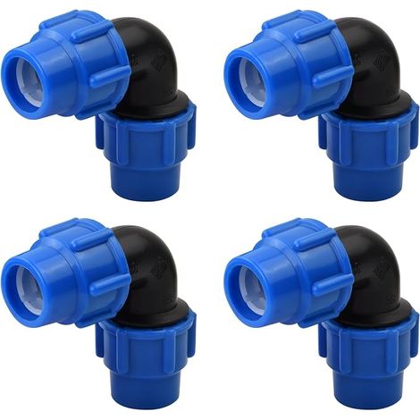4 Pièces Raccord Coudé à 90 Degrés, 25mm X 25 mm Connecteur pour Tuyau D’eau Pe de Compression, Raccords de Plomberie Coudés Pn16, pour Une Installation Intérieure et Extérieure, Bleu (1/5)