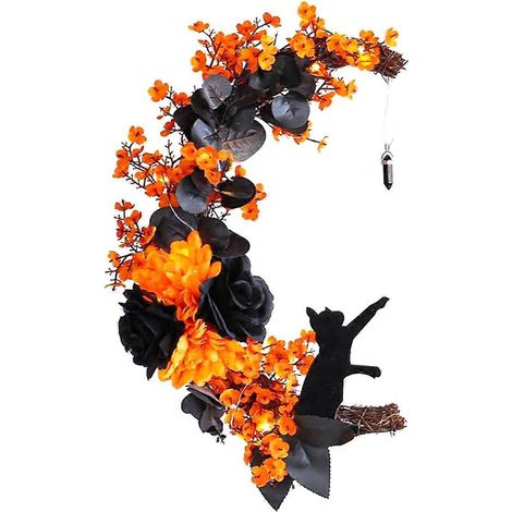 Couronne de porte lumineuse en forme de lune pour Halloween, guirlande de chat lumineuse pour la porte d'entrée (comme sur la photo) (1/5)