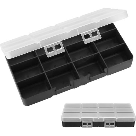 2 Boîtes de Rangement Plastique 12 Cases (20x11x3cm), Organisateur Vis/Perles/Bijoux, Compact & Portable - Gris (1/5)