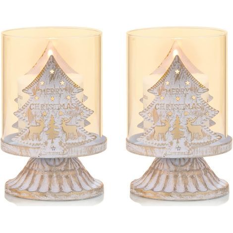 Lot de 2 Bougeoirs Chandelier en Blanc Métal Supports pour Bougies Piliers(Arbre), Bougeoirs en Détresse de L'ouragan Préfèrent Pièces pour Décoration de Cheminée de Manteau de Table de Noël, Blanc (1/5)
