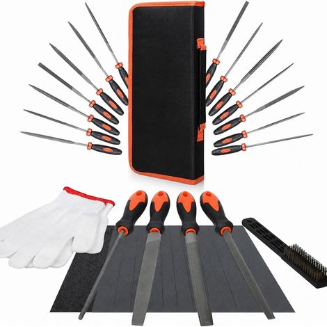 Jeu de 32 limes en acier pour métal, avec gants et papier abrasif inclus, assortiment complet d'outils de ponçage et meulage (1/5)