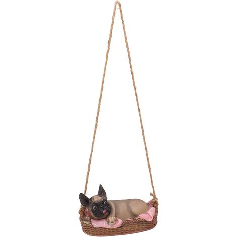 Statue de chien de jardin en résine, balançoire d'extérieur, décoration suspendue, bouledogue, cadeau animal gris (1/5)