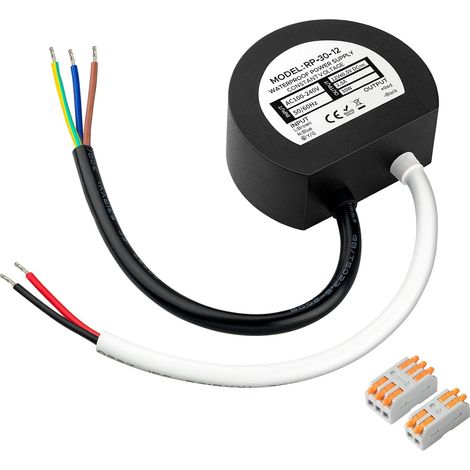 Transformateur LED 12V, IP67 étanche Transfo 30W 2.5A, Driver Rond 220V à 12V pour Éclairage Intérieur et Extérieur (1/5)