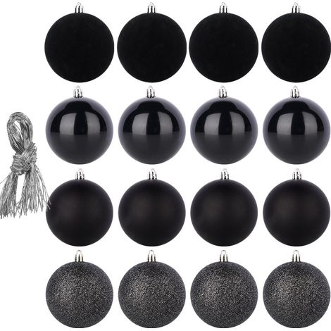 16 bruchsichere Weihnachtskugeln, schwarzes Weihnachtsbaumkugel-Set (1/4)