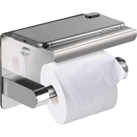 Porte-papier toilette mural autocollant, - Acier inoxydable argenté