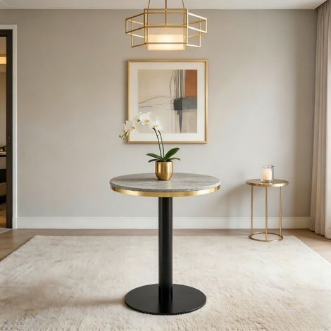 DESMIU Table basse Ronde avec 1 pied central, effet marbre et base métal, pour salon et chambre (1/2)