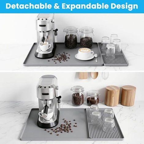 Tapis Machine A Cafe - Silicone Antiderapant - 60x40 Cm - Zone Egouttoir Integree - Gris - 1 Piece (1/5)