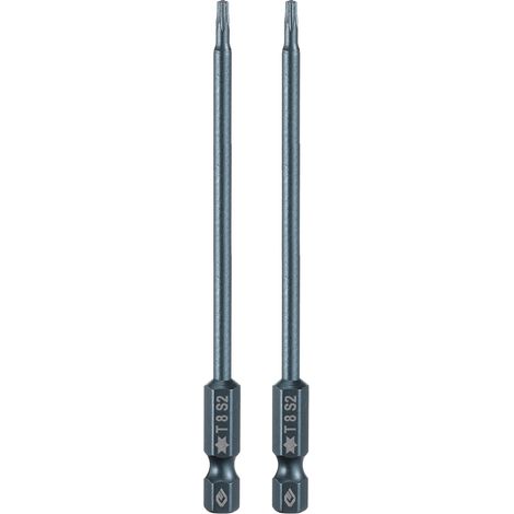 2 Pièce Embout de Tournevis Torx Magnétique, T8 1/4" Hex Tige Longueur 100mm Embout de Vissage Long Hexagonal en Acier S2 avec Trou pour Retirer les Vis de Fixation Outils (1/5)