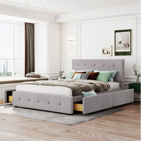 letto contenitore 140x200 4 cassetti grigio HAVRYA (1/5)