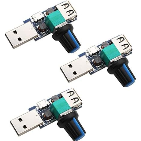 3PCS 5W USB Fan Speed Controller, Stepless DC 5V USB Fan Regulator DC 4-12V to 2.5-8V Regulator Speed Control Knob with Switch (1/5)