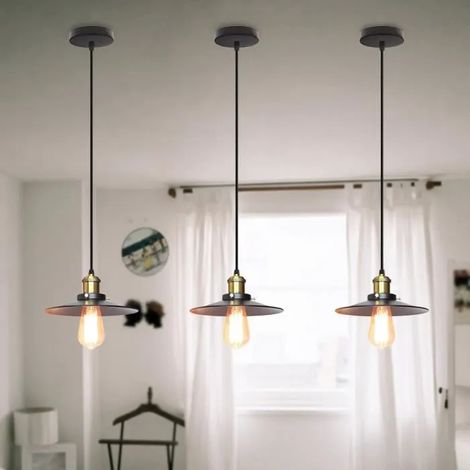 U-DO LOT DE 3 Lustre Suspension design Moderne 229cm Lampe en Métal Noir pour Chambre Couloir (1/4)