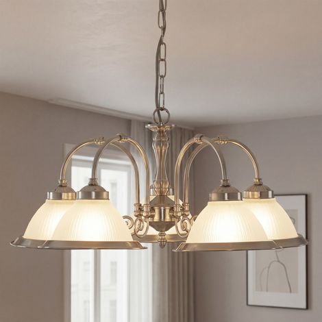 Hängelampe Metall Glas B: 62 cm H: max. 82 cm in Silber Weiß 5x E27 Jugendstil Pendelleuchte