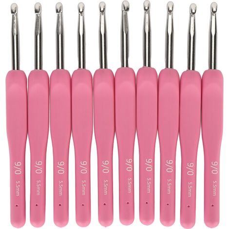 Ensemble de 10 crochets de 5,5 mm, ergonomiques et à prise souple, pour la confection de pulls, écharpes et autres travaux manuels. (1/5)