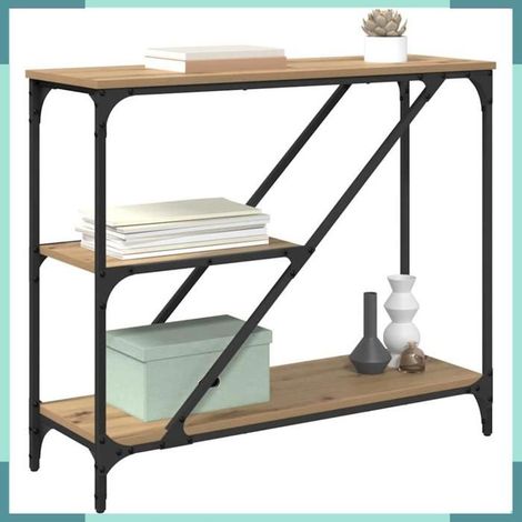 Table console - 882800 - Chêne artisanal - Bois d'ingénierie - 3 étagères (1/5)