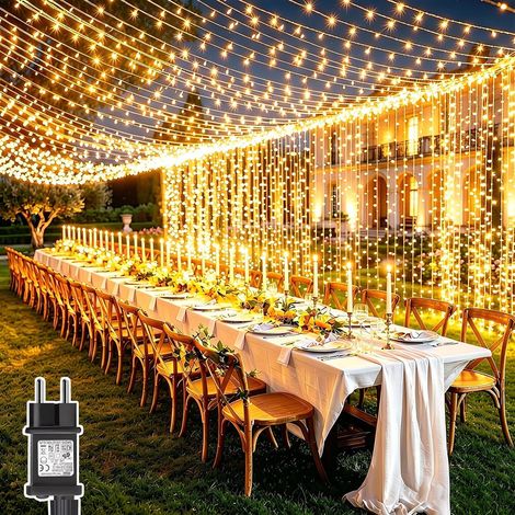 6Mx3M 600 LED Light Curtain with Transformer, Warm White  Timer, 8 different light modes and IP65 waterproof, curtain string suitable for bedroom, wedding, indoor and outdoor (1/5)