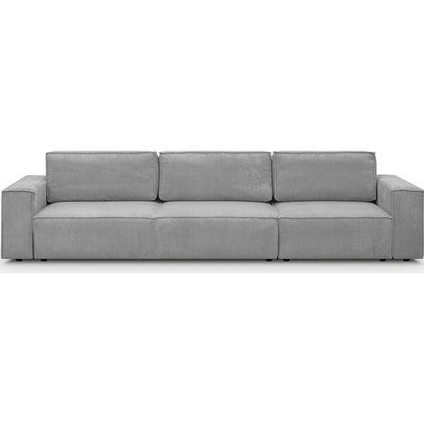 Canapé modulable convertible 5 places avec coffre de rangement en velours côtelé gris clair - Harper Mod (1/5)