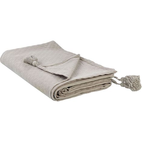 Copriletto con frange Cotone decorativo 220 x 200 cm Tortora Lindula