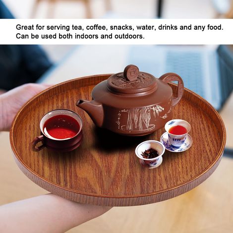 Plateau de service rond en bois naturel, assiette en bois, plat de service pour thé, nourriture, eau et boissons, 21 cm (1/5)