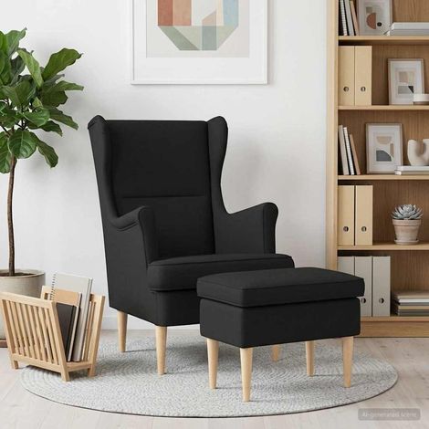 vidaXL Fauteuil avec pouf 2 pc Noir Tissu (1/5)
