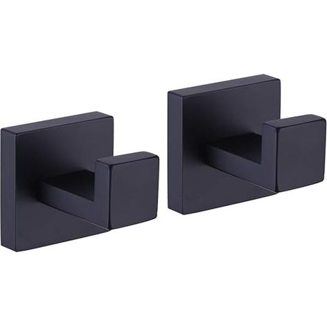 Lot de 2 crochets porte-serviettes noirs mats en acier inoxydable antirouille pour salle de bain, robustes et carrés, à fixer au mur. (1/5)