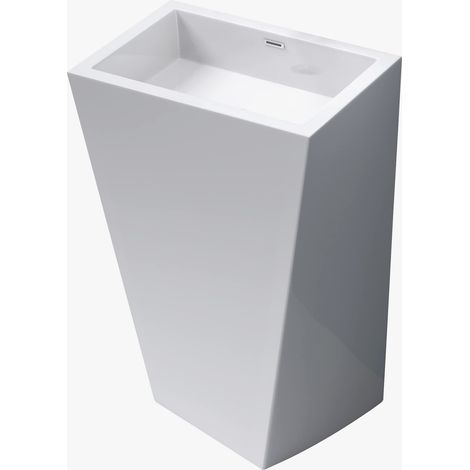 Mai & Mai Lavabo à Poser au Sol Blanc 55cm Vasque sur Pied en Résine Evier Lave Mains Salle de Bain avec Trop-plein Col38