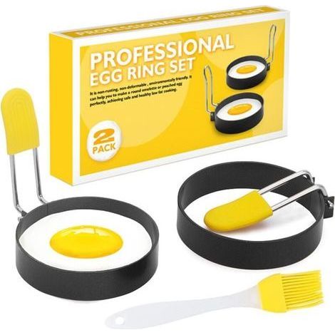 Anneau à Oeuf,2 Pcs Anneaux D'oeuf Antiadhésifs,Anneaux à œufs en Acier Inoxydable,avec brosse et couvercle en silicone anti-brûlure,pour la Cuisson œuf au Plat/Pancakes/Omelettes et Plus (1/5)