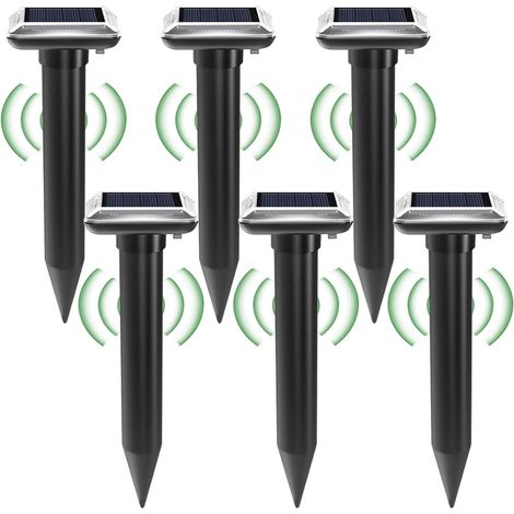 Lot de 6 répulsifs solaires anti-taupes - Répulsif contre les campagnols à ultrasons - IP66 étanche et résistant à la poussière - Pour pelouse et jardin - Noir (1/5)