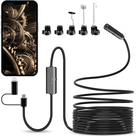 Caméra Endoscopique avec Lumière,Caméra Endoscopique 1920P HD,Caméra Endoscopique,Téléphone Portable avec 8 Lumières LED,Caméra Serpent IP67 de Type C, Caméra d'Inspection pour iPhone (1/5)
