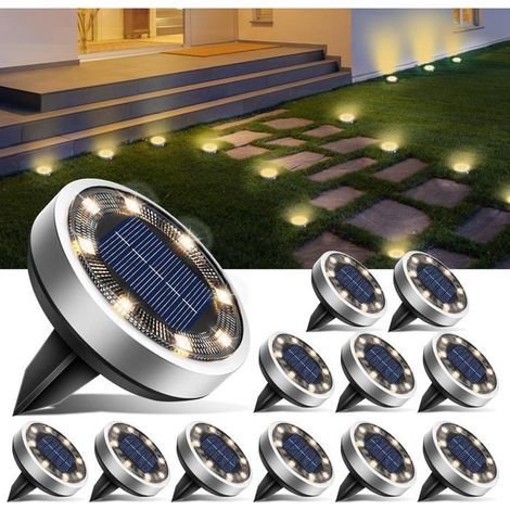 Lot de 12 Lampe Solaire Au Sol,LED Jardin Exterieur Solaire Etanche IP65 Lumiere,pour Chemins Pelouse Terrasse,Blanc Chaud,5.55.5cm (1/5)