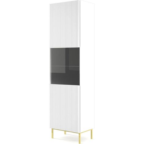 Vitrine avec étagères sur pied Blanc Mat 60x42x217 RAVI B FILET Pied Cadré or (1/2)