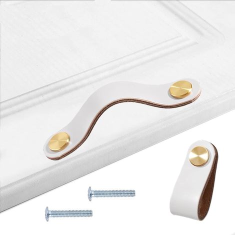 Poignées cuir de Placard, 4 Poignée Poignées de meubles vintage,Boutons en cuir pour armoires de cuisine (1/5)