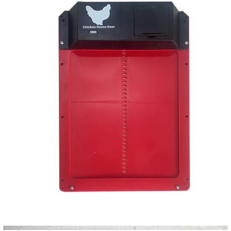 Ouvre-porte automatique rouge pour poulailler avec capteur de lumière