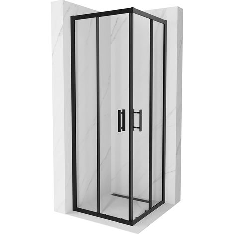 Mexen – Cabine de douche carrée 70 x 70 cm – Verre trempé 6 mm transparent – Finition noire – Portes coulissantes – 8600700707000