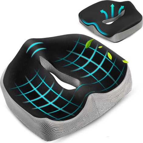 Cojín para Coxis, Cojín Ergonómico para Silla de Oficina, Cojín de Asiento de Espuma con Memoria, Alivia Presión en Cadera, Coxis, Ciática, Hemorroides, Silla de Ruedas, Antiescaras, Funda Extraíble (1/5)