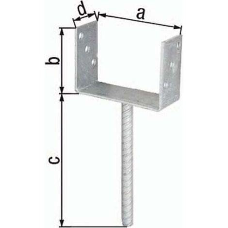 Ancre de poteau en U à bétonner 71 x 100 mm galvanisé – Acier brut résistant à la corrosion – Fixation durable pour installations extérieures – (1/5)