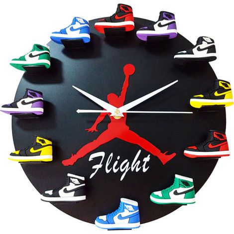SABIR Horloge AJ, fournitures de basket-ball, moule de chaussure tridimensionnel 3D, horloge murale génération AJ1-12, petites chaussures d'aviateur, horloge Jordan (1/5)