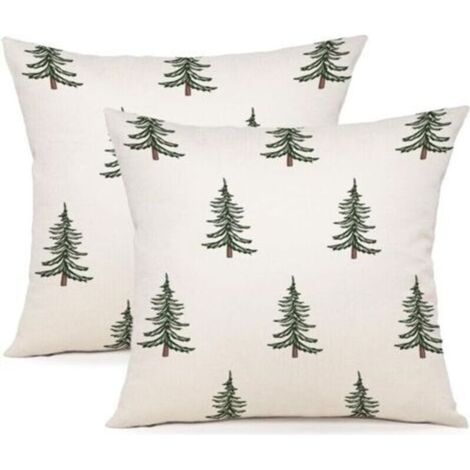 Housse de coussin décorative de Noël, 2 pièces 40 x 40 cm – Motifs flocons de neige et sapins, en polyester, sans housse intérieure