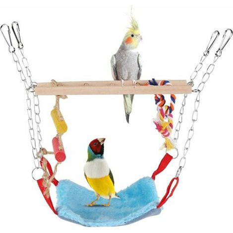 Jouet Perroquet, perchoir Perroquet Cage Perroquet Jeux Perroquet Escalade Jouet échelle de Bois hamac Suspendu décor pour Petits Animaux Furet perroquets blue (1/4)