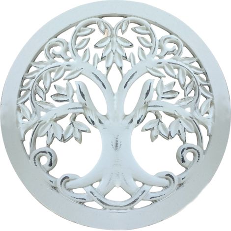 Petit arbre de vie en bois patiné et vieilli blanc (1/2)