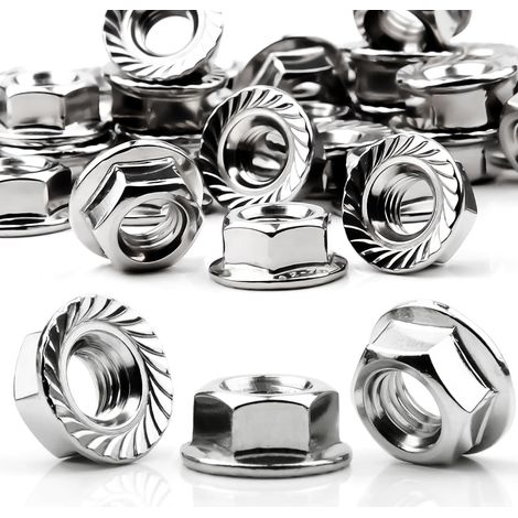 10 Pièces Ecrou M12 Inox Ecrou Antivol M12 DIN 6923 Écrou Autobloquant À Embase Crantée A2 V2A 304 M4/M5/M6/M8/M10/M12 (1/5)