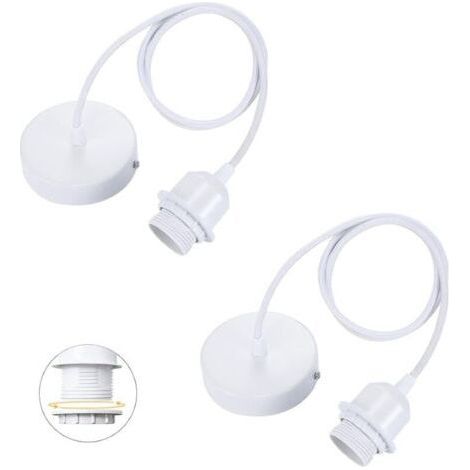 set of 2 E27 pendants with screwable ring, adjustable textile cable 100cm, pendant compatible with lampshade, ideal socket for kitchen pendant light (1/4)