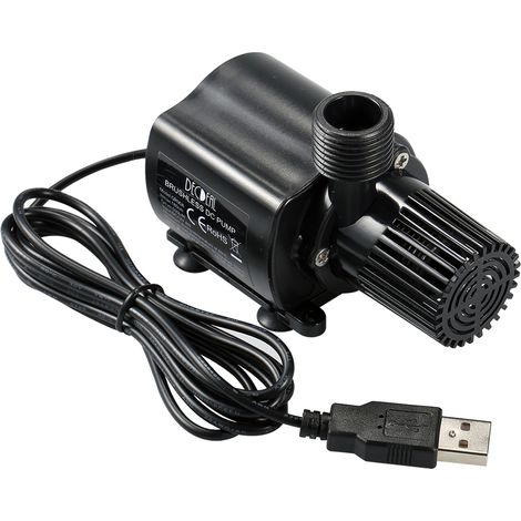 Pompe à eau sans balais USB avec crépine Pompe à eau et huile sans balais DC12V ultra silencieuse Pompe submersible étanche pour fontaine et étang d'aquarium 500 L/H 4 W Hauteur de levage 5,9 pieds (1/5)