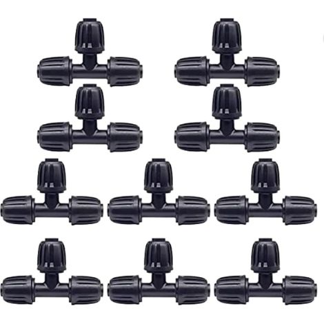 Lot de 10 raccords d'irrigation en T de 1/2" pour tuyaux de pose de 16 mm - Pour arrosage de jardin - Automatiques (1/5)