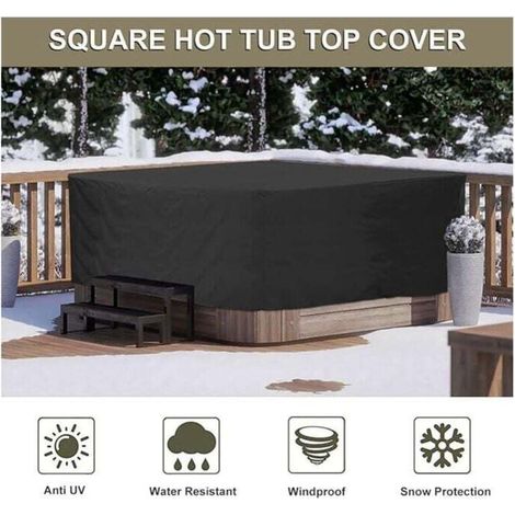 UlisemHousse pour Bain à Remous de Jardin, Bache de Protection pour Spa en Tissu Oxford 210D Imperméable Anti-poussière Anti-UV, Plusieurs Tailles au Choix,Noir,220x220x85cm (1/3)