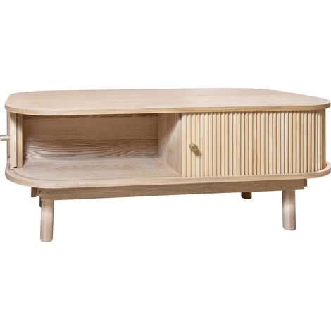 Table basse en bois clair avec portes coulissantes, HECTOR