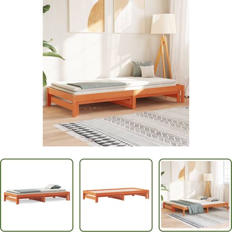 vidaXL Holzsofa - Tagesbett Ausziehbar Wachsbraun 90x200 cm Massivholz Kiefer (1/5)